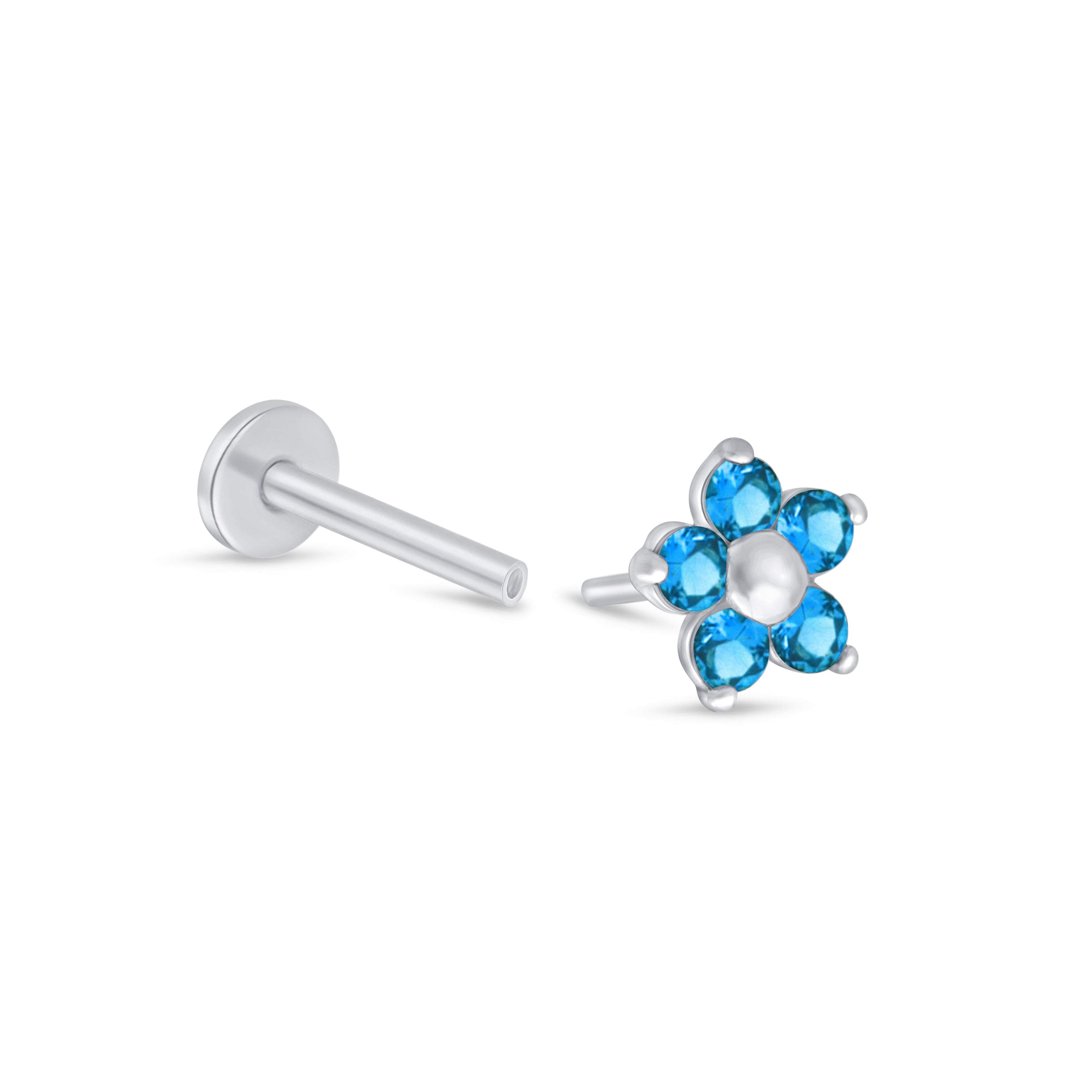 14k White Gold Blue Topaz Flower Stud Earrings - Dainty Floral Jewelry for Women, Perfect for Weddings, Parties & Everyday Wear