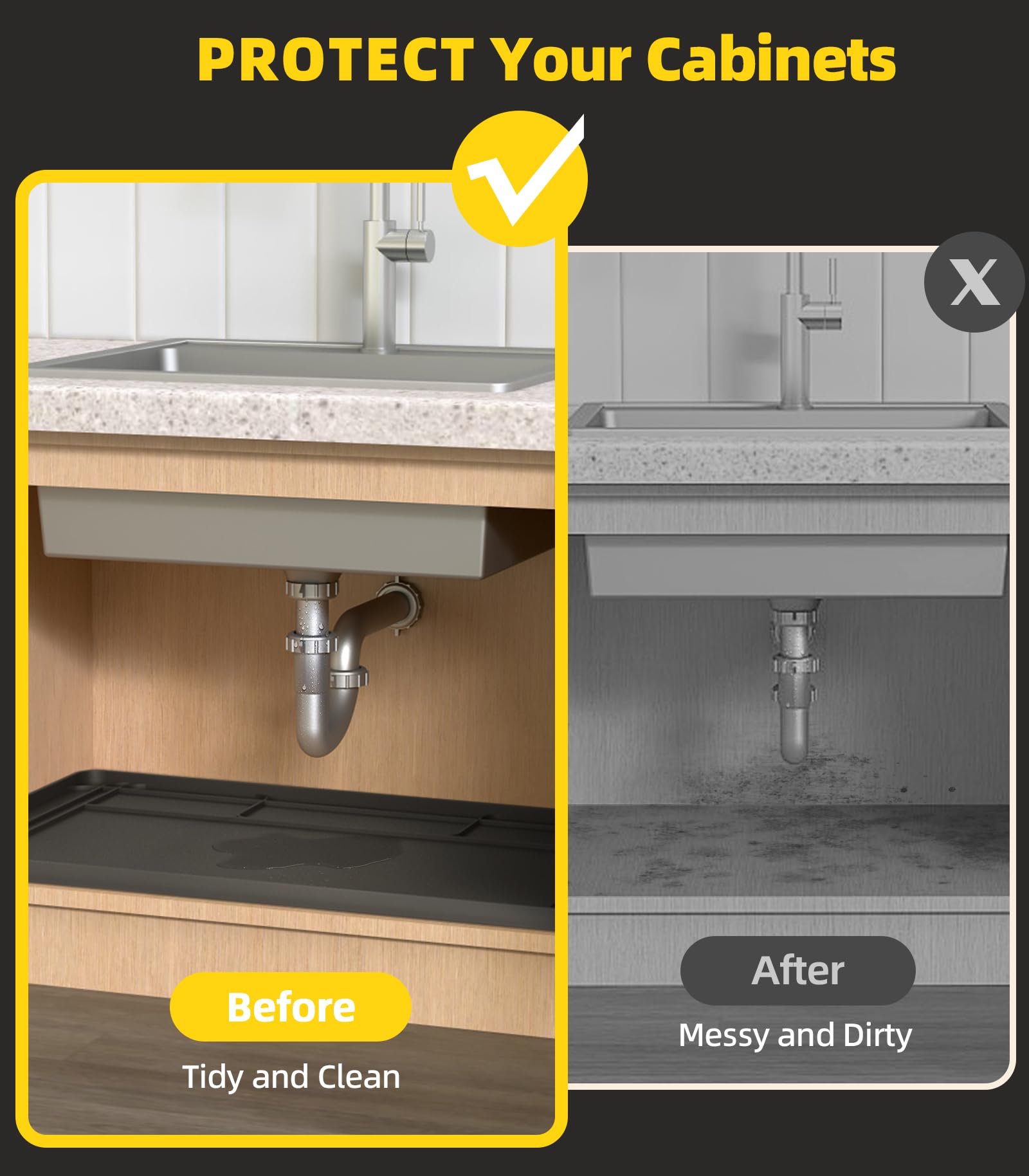 **Waterproof Under Sink Mat for Kitchen & Bathroom - Non-Slip Silicone Drip Tray (34