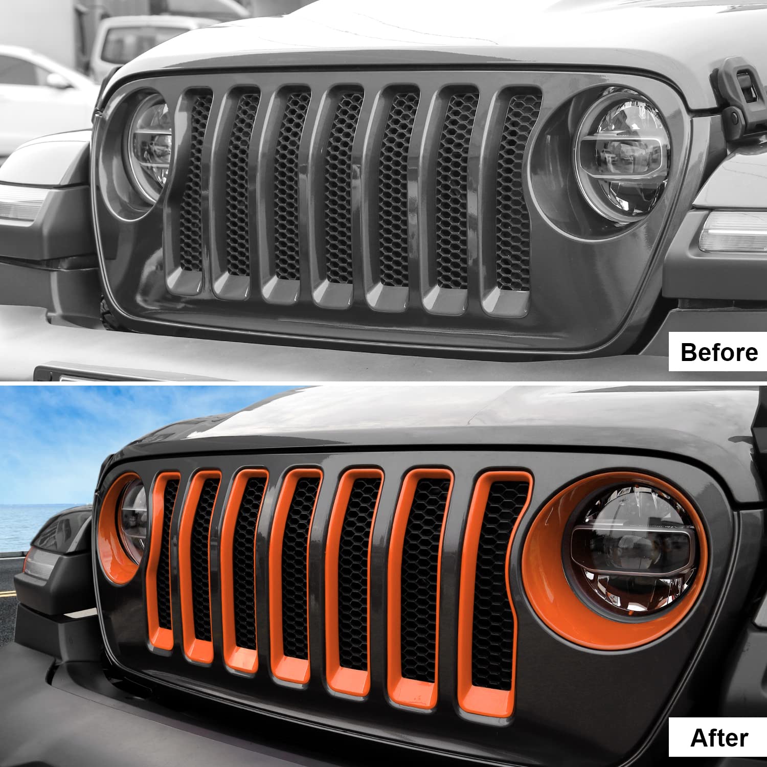 CheroCar Orange Mesh Grille Insert & Headlight Turn Signal Cover Trim - Exterior Accessories for Jeep Wrangler JL (2018-2022) | Off-Road Protection & Style Upgrade