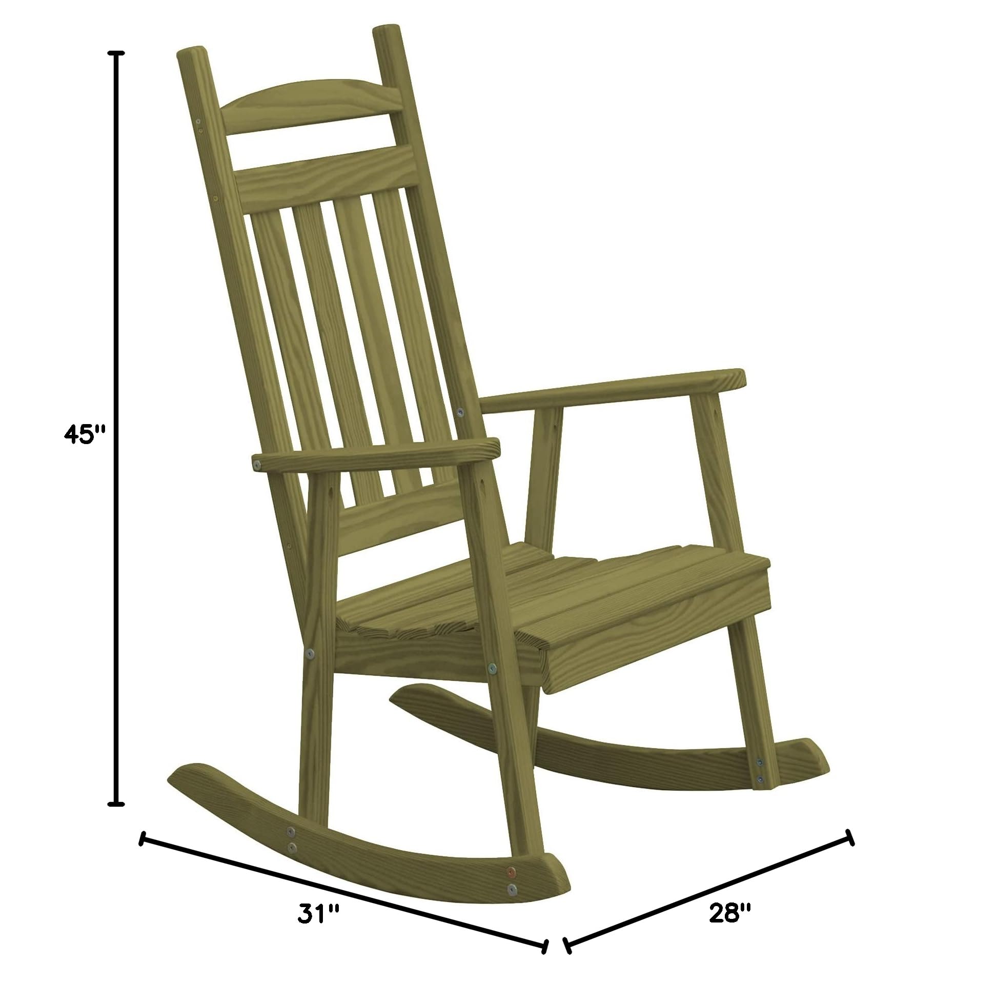 Furniture Barn USA Pine Classic Porch Rocker with Linden Leaf Stain - Comfortable Outdoor Rocking Chair for Patio, Garden & Porch Relaxation