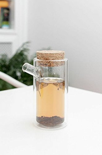Kikkerland Ora Double Walled Glass Teapot - 18oz Insulated Tea Pot with Stainless Steel Lid, Perfect for Loose Leaf Tea, Herbal Infusions & Iced Tea Brewing - Ideal for Home, Office & Gift Giving
