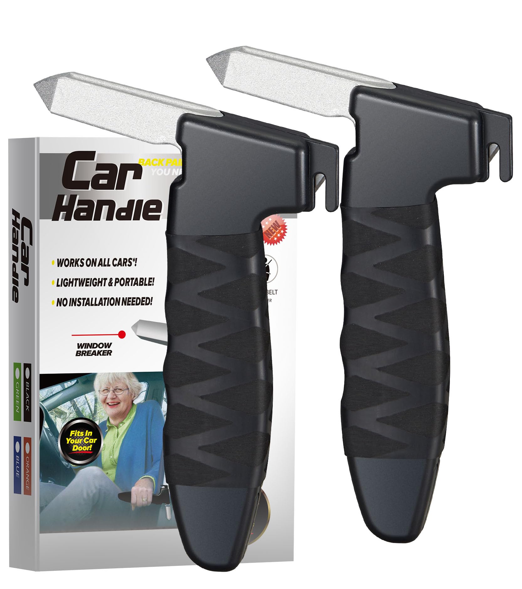 2 Pack Car Handle Assist for Seniors - Portable Vehicle Support Handle & Auto Cane - Ergonomic Car Door Handle Aid for Elderly & Disabled - Easy Exit & Entry Assistance (Black) - Perfect for Daily Commuting & Road Trips
