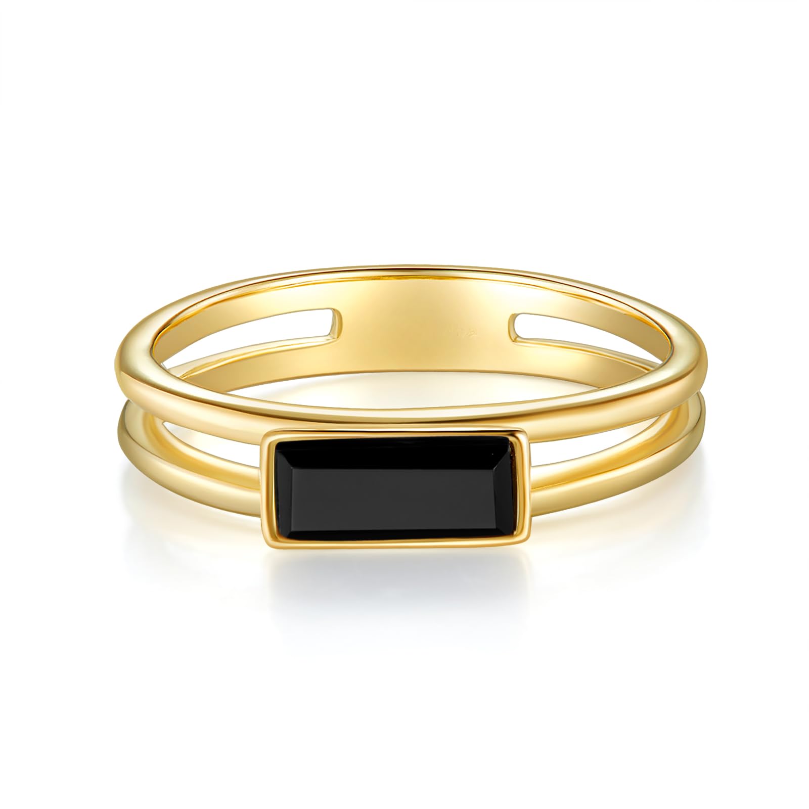 14K Gold & Silver Plated Women's Rings with Black Onyx - Elegant Wedding Bands in Sizes 4-12 (4mm Width) - Perfect for Engagements, Anniversaries & Special Occasions