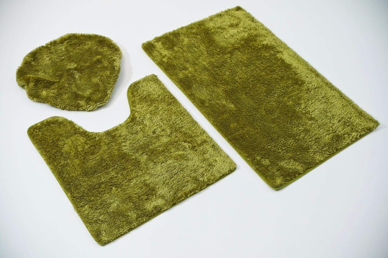 Premium Persian Area Rugs 3-Piece Set - Soft Green Bathroom Floor Mats with Non-Slip Backing | Luxurious Home Decor for Bathroom, Bedroom & Entryway