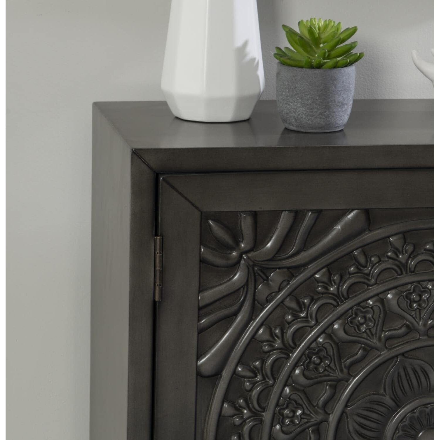 Powell Furniture Grace Accent Cabinet - Dark Grey Storage Console Table for Living Room, Entryway & Bedroom | Modern Sideboard with Shelves & Drawers | Home Decor Organizer