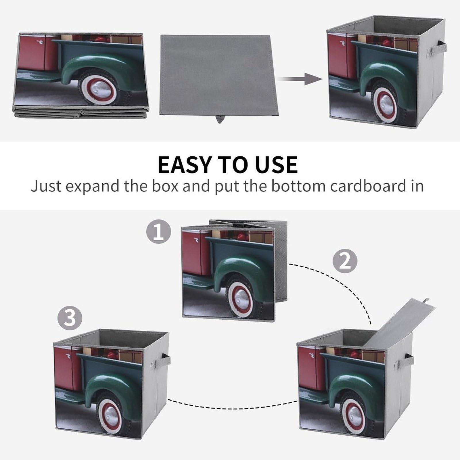 6-Pack Christmas Truck Collapsible Storage Bins with Handles - Large Closet Organizer Baskets for Clothing, Toys & Holiday Decor - Perfect for Home, Bedroom, Nursery and Holiday Storage Organization