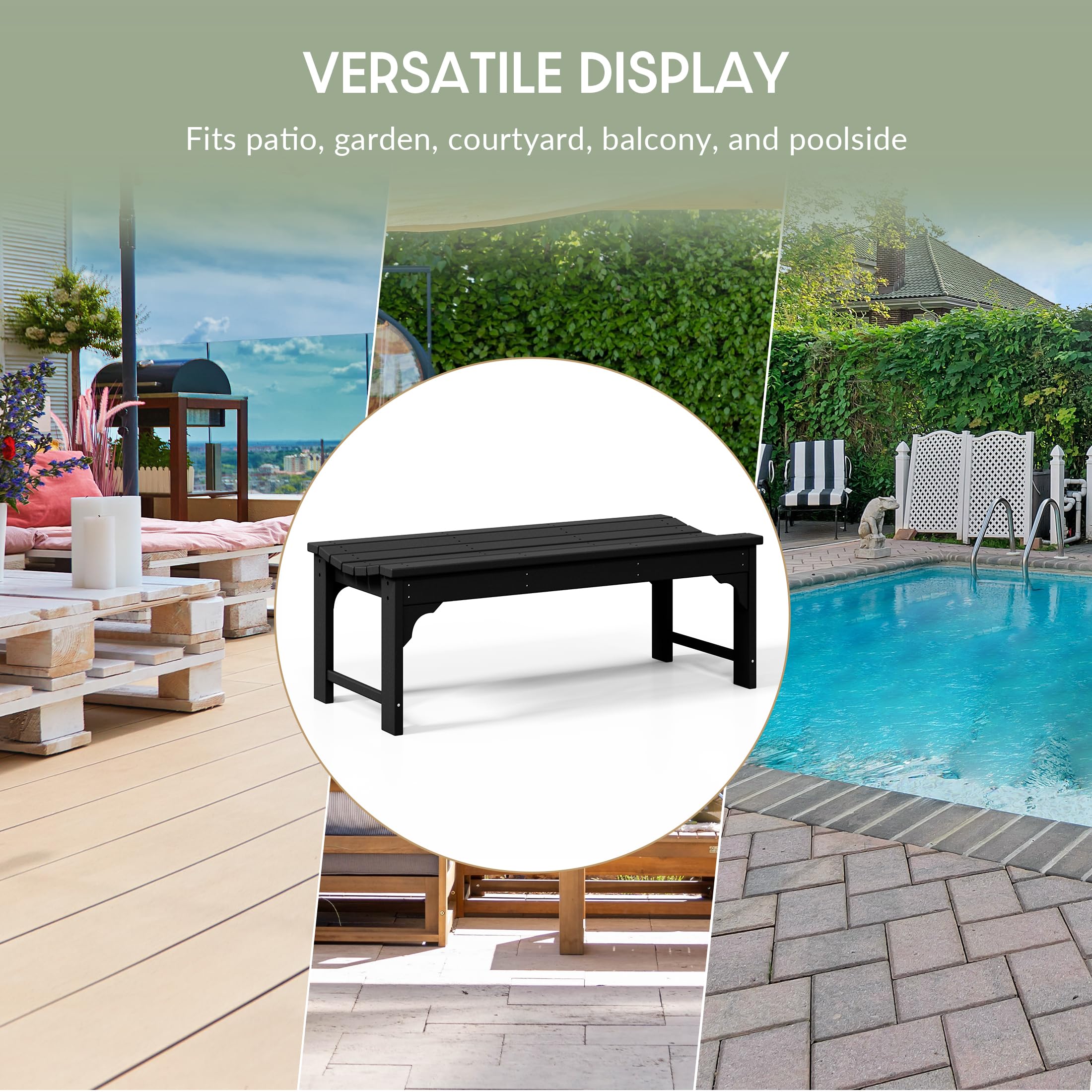 WestinTrends Malibu Outdoor Bench - All-Weather Resistant Poly Lumber Backless Patio Garden Bench with Adirondack Curved Design for Maximum Comfort (Black) - Perfect for Poolside, Garden, Deck, and Outdoor Relaxation