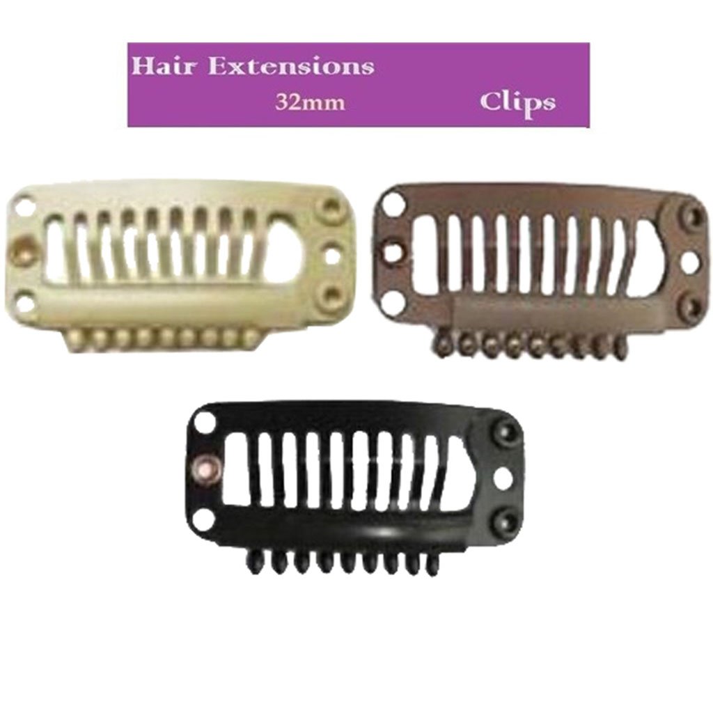 Truvic 20Pcs Black Hair Extension Snap Clips - 32mm Medium Remy Human Hair Wig Grips for Secure Hold | Perfect for Styling, Volume Boosting & Hair Extensions