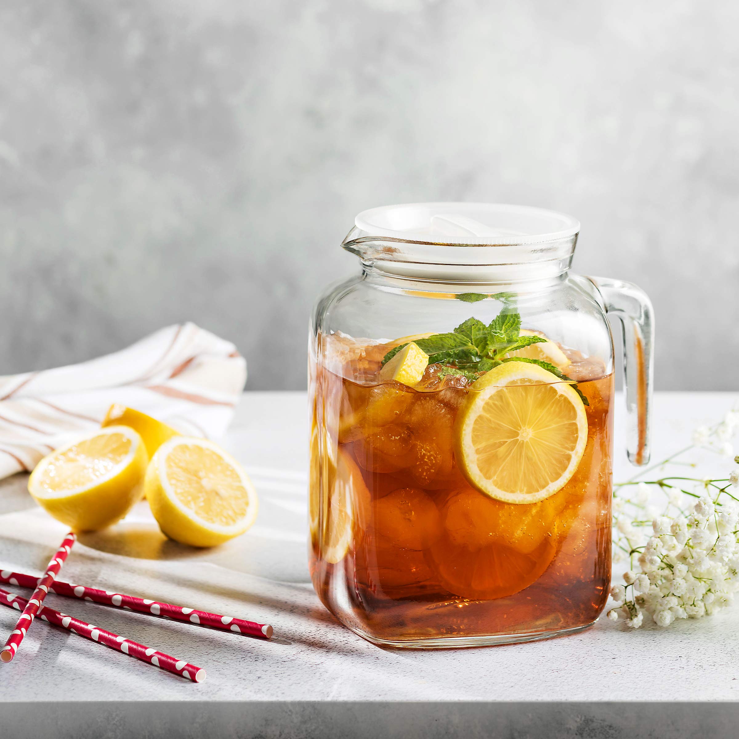 Bormioli Rocco 68oz Airtight Glass Pitcher with Lid and Spout - Perfect for Homemade Juices, Iced Tea, Milk Storage & Refrigerator Organization - BPA-Free Leakproof Pitcher for Kitchen & Dining Use