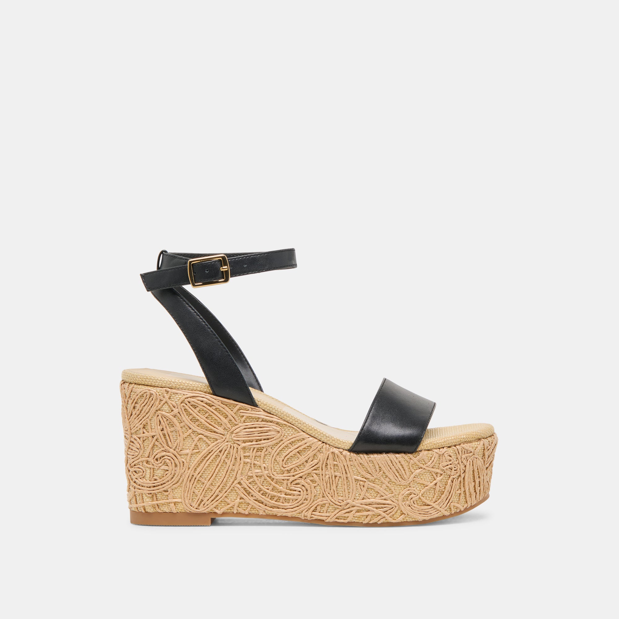 TALISA Women's Black Leather Wedge Sandals - Comfortable & Stylish for Summer, Beach, and Casual Outings