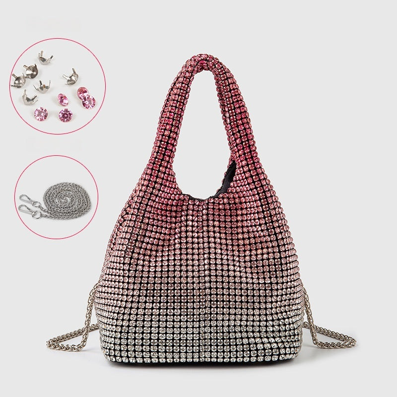 Luxury Diamond Encrusted & Diamond Filled Tote Bucket Dinner Bag - Elegant Evening Clutch for Parties, Weddings & Special Occasions - 819045946412