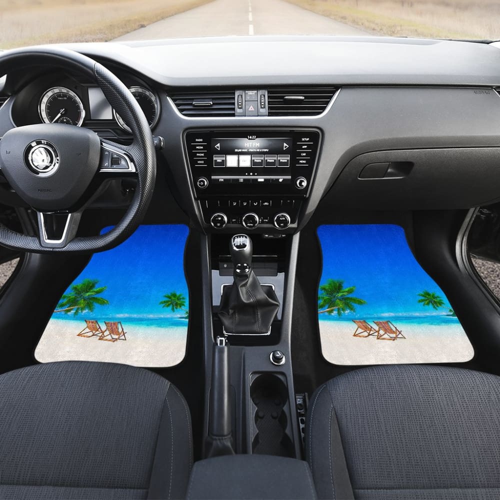 Premium Waterproof Beach Car Floor Mats with Built-in Chairs & Palm Tree Design - Durable Sand-Resistant Auto Accessories for SUVs, Trucks, Vans - Perfect for Beach Trips, Road Trips & Outdoor Adventures