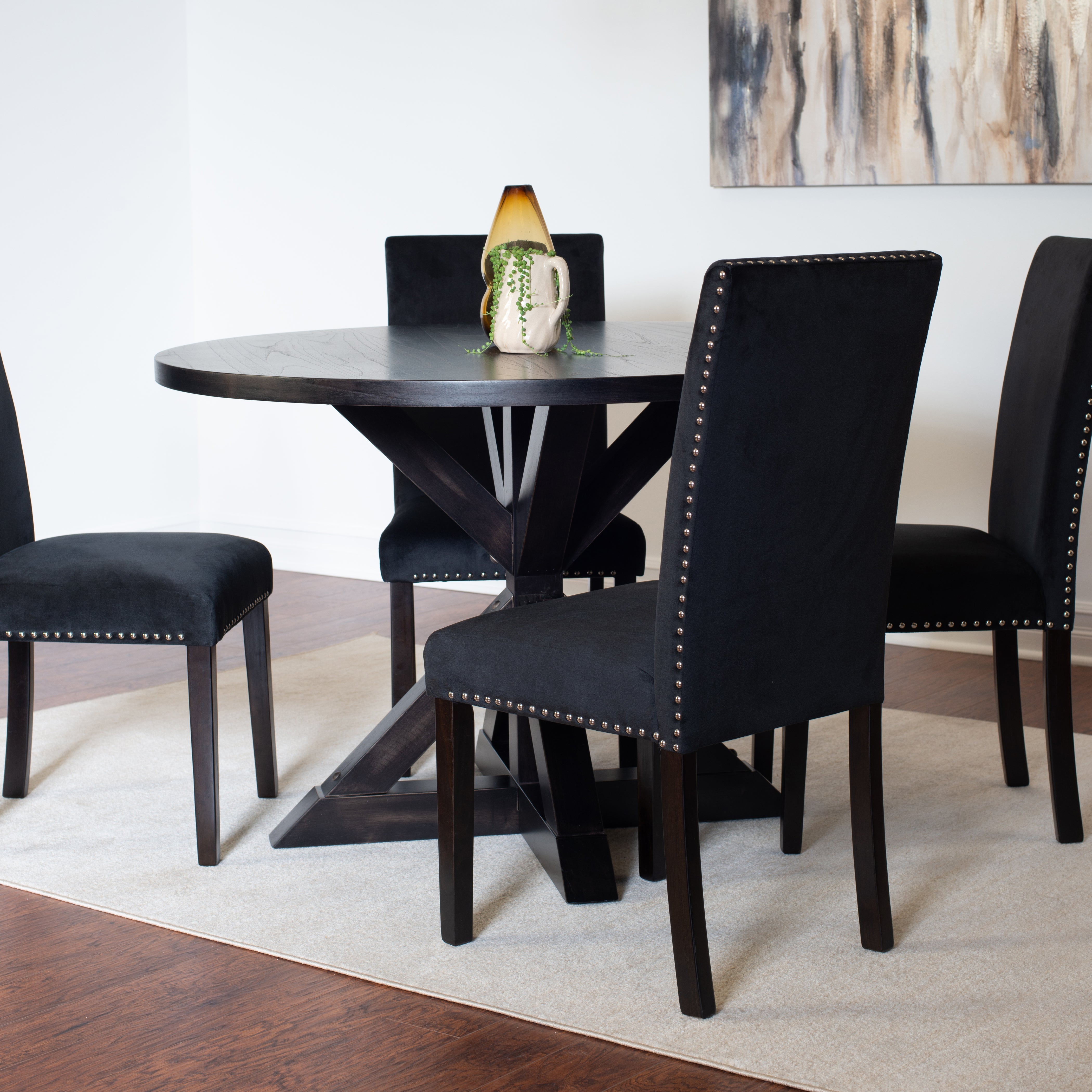 Roundhill Furniture Enbridge 5-Piece Dining Set - Cross Buck Dining Table with 4 Stylish Upholstered Chairs for Kitchen, Dining Room & Small Space Entertaining