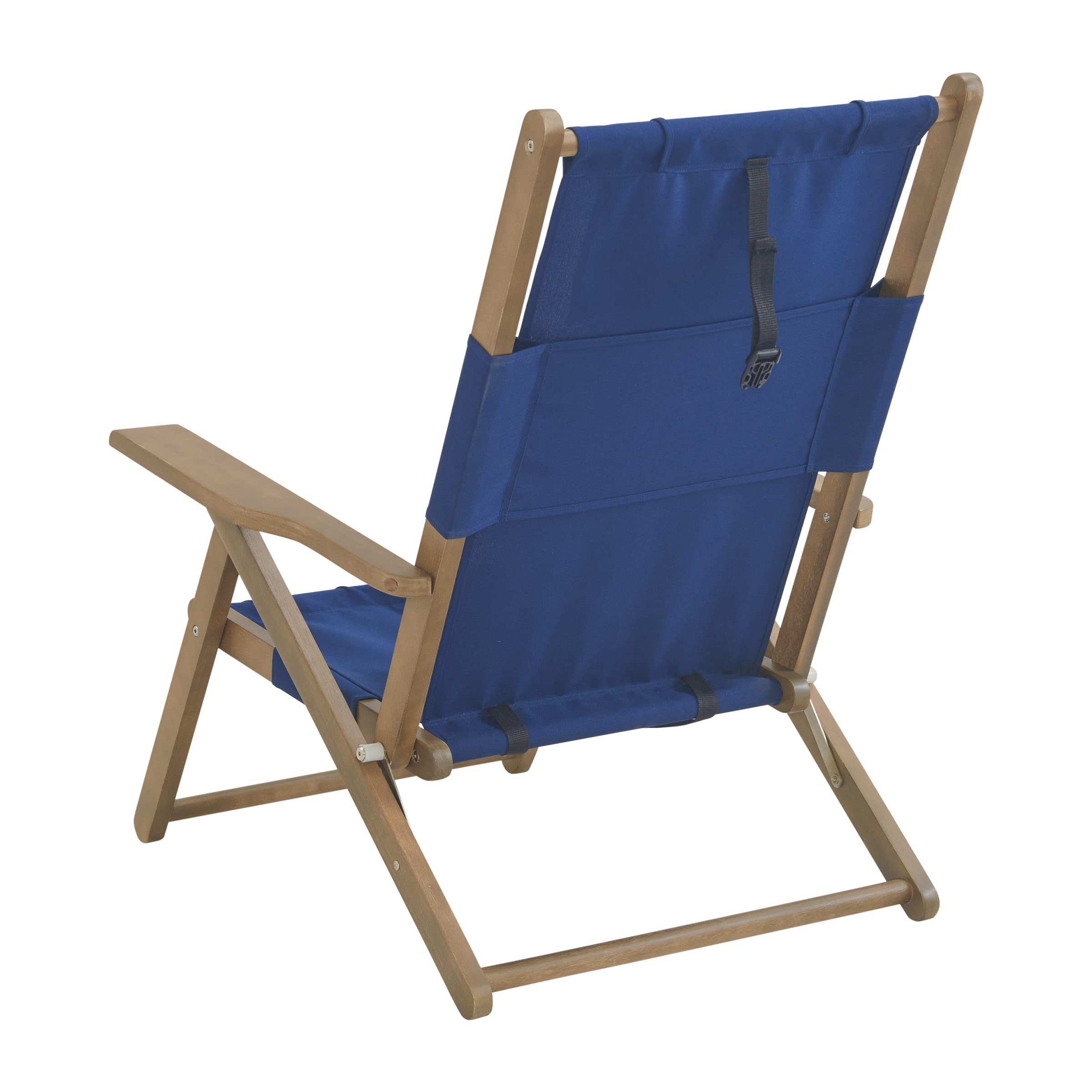 Premium Set of 2 Weather-Resistant Wooden Folding Beach Chairs with Adjustable Reclining Backrest & Carry Straps - Portable Outdoor Lounge Chairs for Beach, Poolside, Camping & Backyard Relaxation (Blue)
