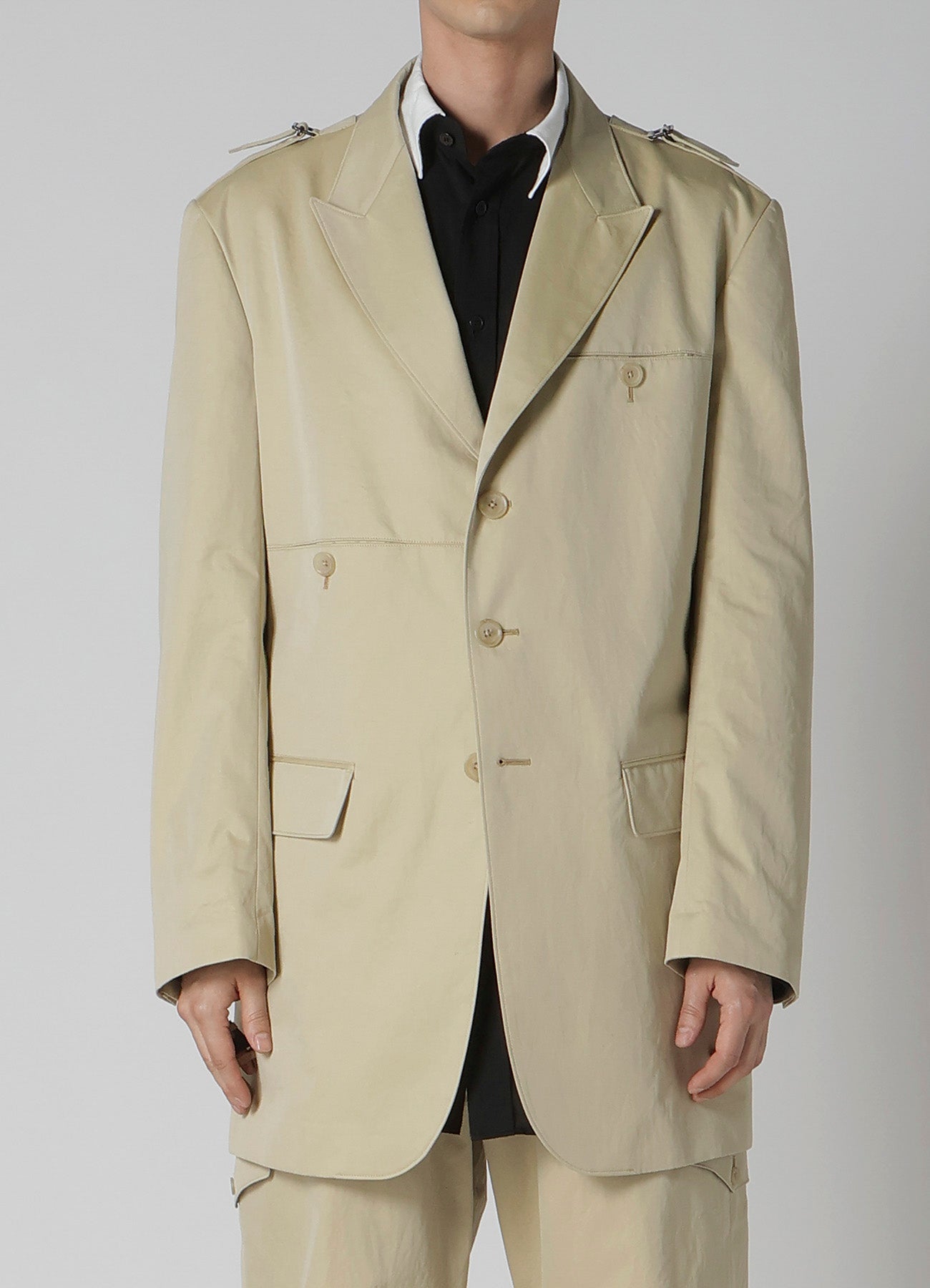 Premium Cotton Gabardine Jacket with Adjustable Shoulder Buckle & Peaked Lapel - Stylish Men's Outerwear for Business Casual & Office Wear