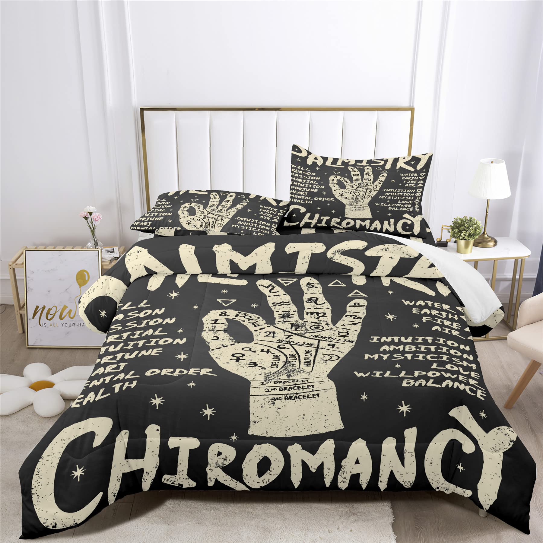 XIICOO Planets Astrology Bedding Set - Mysterious Divination Comforter Set (1 Comforter + 2 Pillow Shams, 3Pcs) or Sheet Set (4Pcs) - Queen Size - Perfect for Zodiac Lovers, Astronomy Enthusiasts & Unique Home Decor