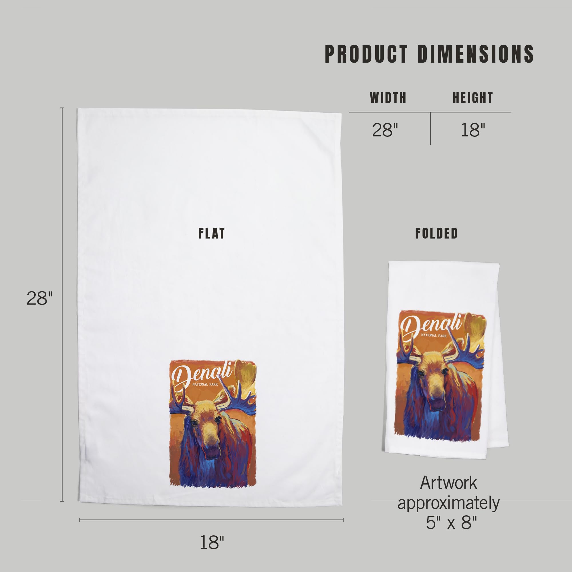 Lantern Press Denali National Park Moose Print 100% Cotton Tea Towel - Decorative Kitchen Hand Towel for Home Decor & Dish Drying | Perfect for Camping Gifts, Cabin Decor & Rustic Kitchen Accessories