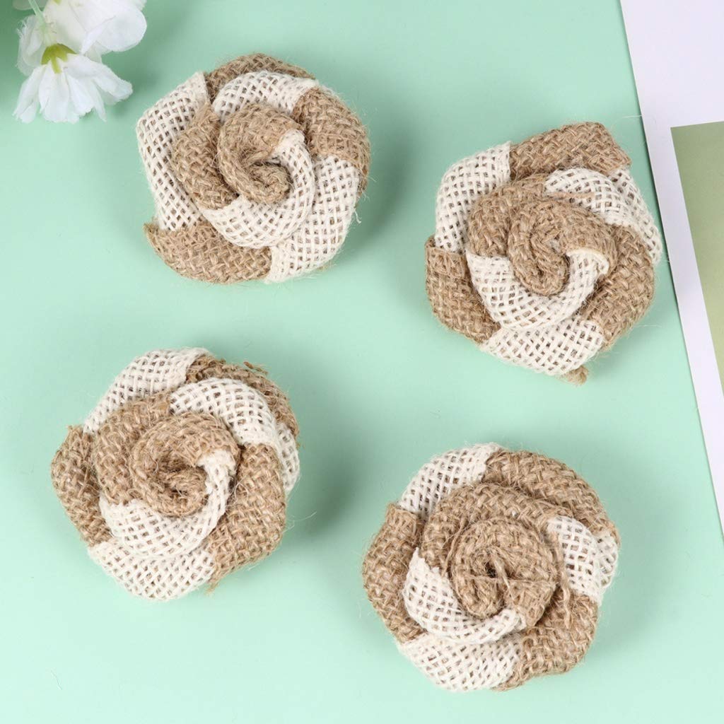 Healifty 24pcs Natural Burlap Rose Bows - DIY Rustic Flower Decor Set for Wedding, Home, Party & Craft Projects - Handmade Burlap Flowers for DIY Crafts, Centerpieces, Gift Wrapping & Seasonal Decorations