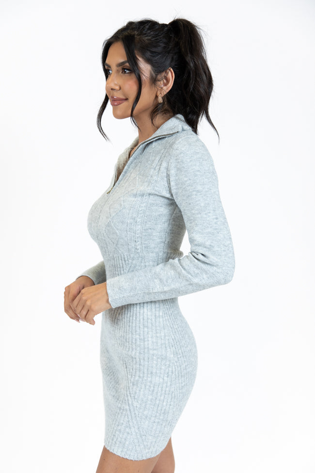Stylish Grey Quarter Zip Sweater Dress for Women - Cozy & Fashionable Pullover Knit Dress for Fall & Winter | Perfect for Casual Outings, Office Wear & Layering
