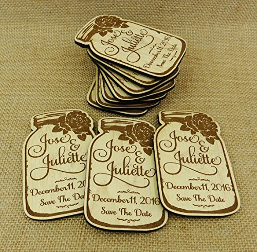40 Custom Engraved Wooden Magnets - Rustic Wedding Save The Date - Personalized Gift for Couples - Perfect for Wedding Invitations, Bridal Showers & Anniversary Keepsakes