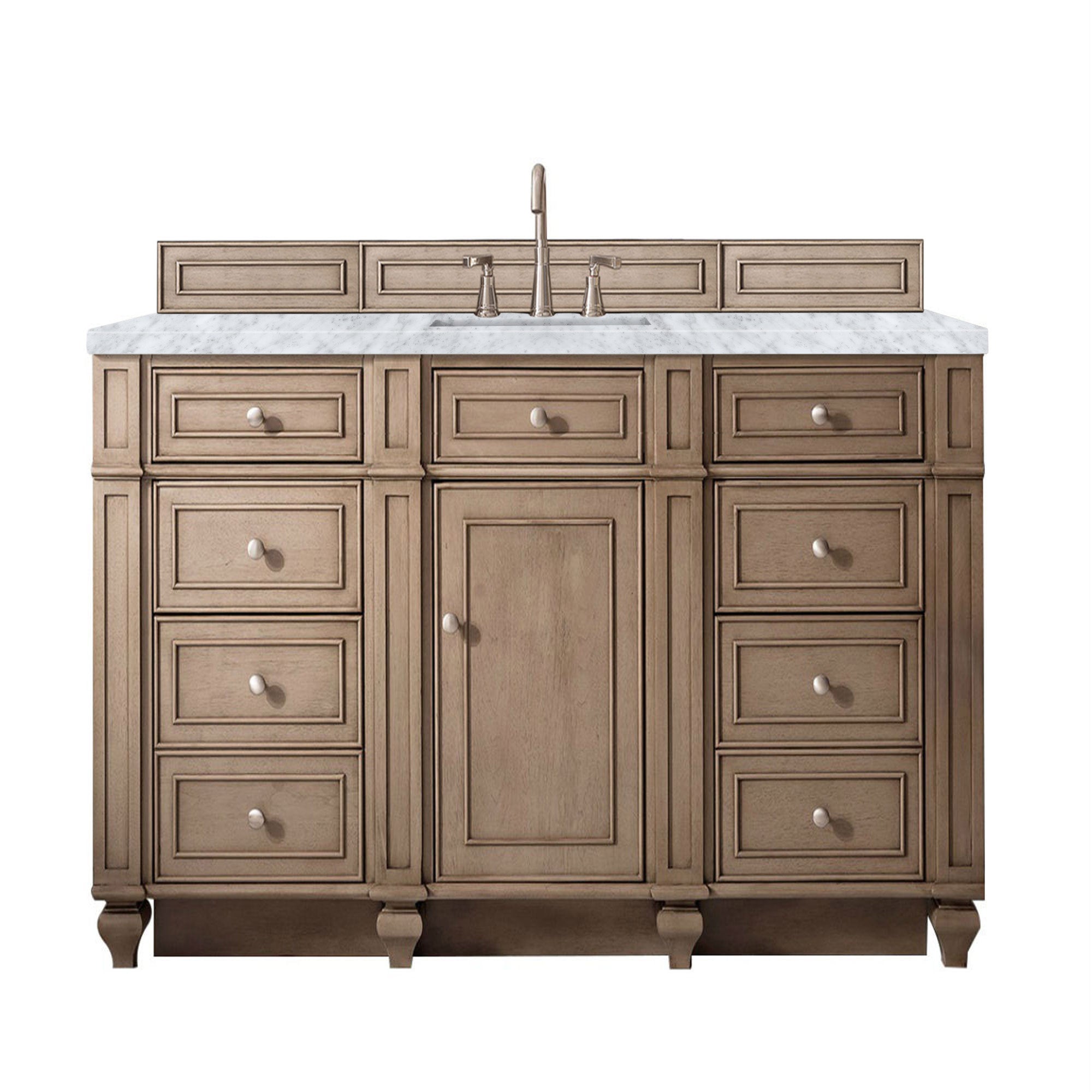 Bristol 60 Inch Single Bathroom Vanity with Whitewashed Walnut Finish and 3CM Carrara Marble Top - Perfect for Modern Master Bathrooms & Powder Rooms