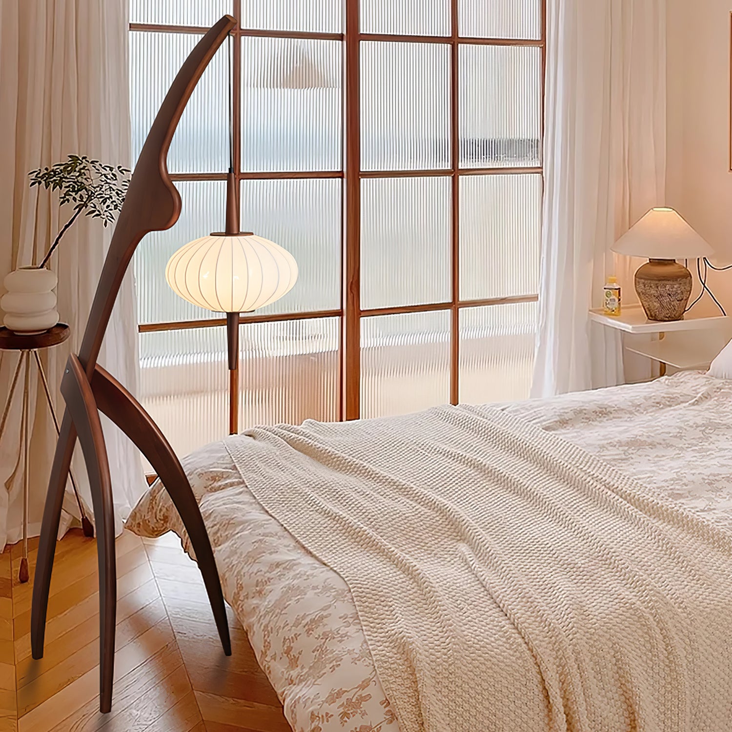 Modern Mantis Wood Floor Lamp - Adjustable Standing Light for Living Room, Bedroom & Office - Warm White LED Reading Light with Wooden Tripod Base - Perfect for Cozy Nights & Stylish Home Decor