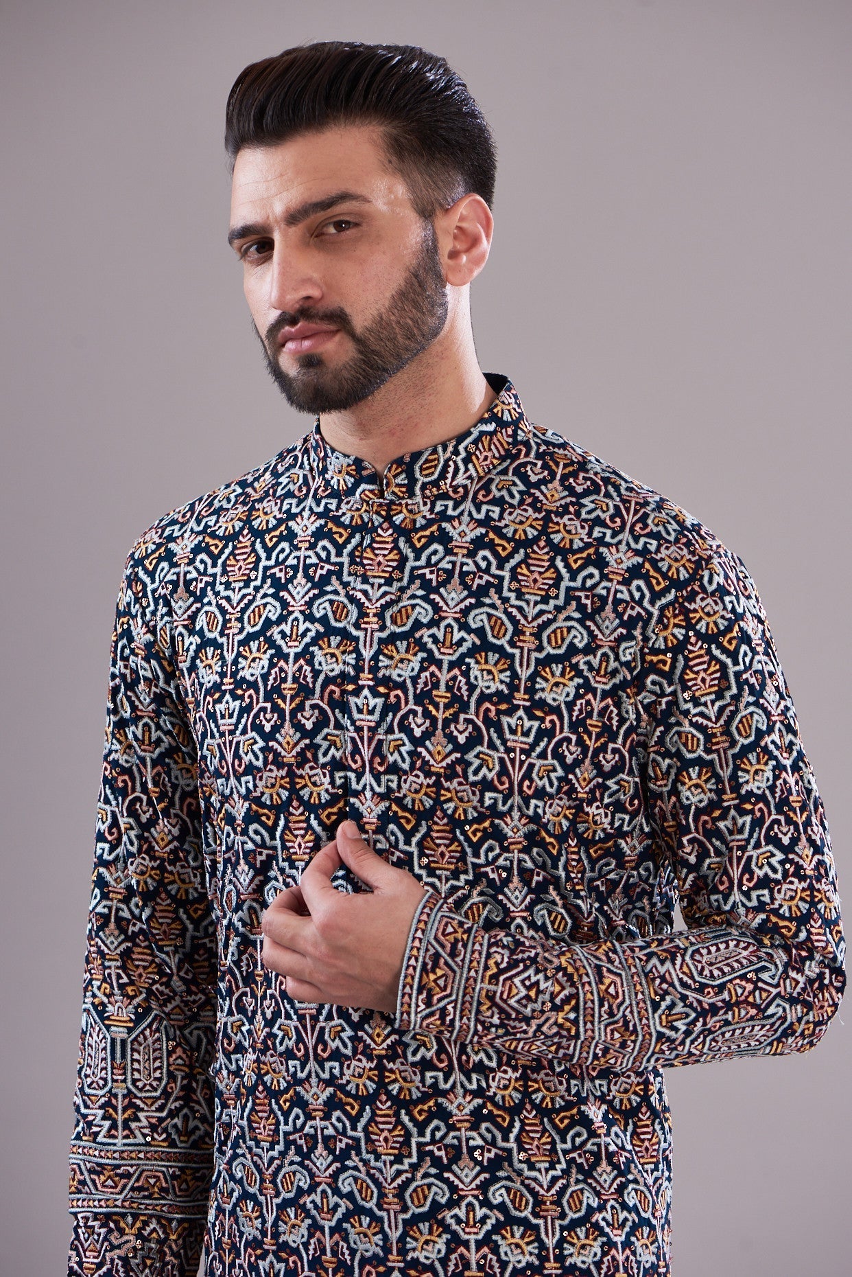 Elegant Navy Blue Embroidered Kurta for Men - Traditional Indian Tunic for Festivals, Weddings & Casual Wear