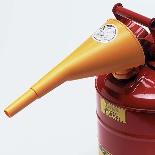 Justrite 11202Y Type I Polyethylene Funnel for Steel Safety Cans - 1 Gallon & Larger Capacity | Ideal for Gasoline, Oil, and Chemical Transfer in Workshops & Garages