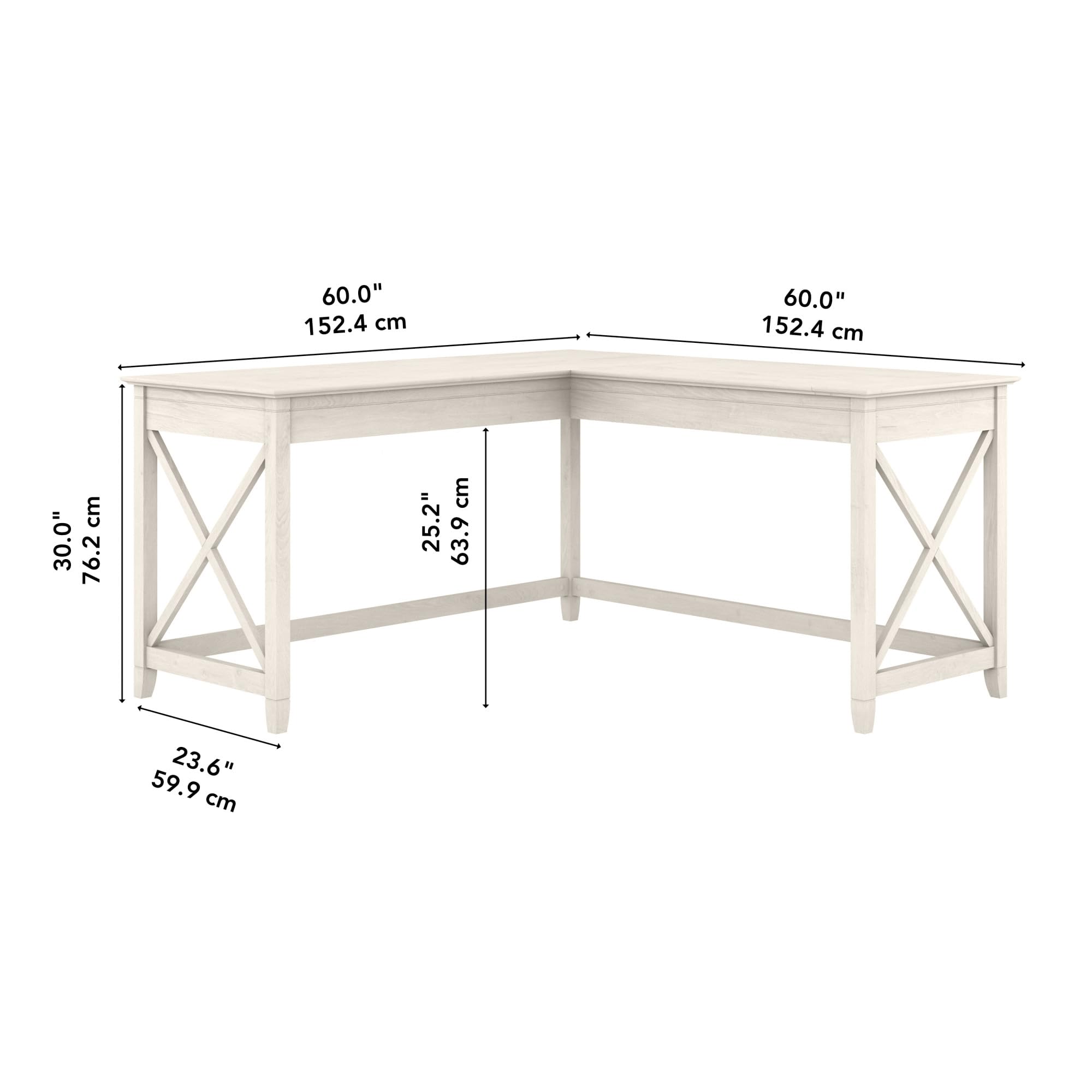 Bush Furniture Key West 60W Modern Farmhouse L Shaped Desk in Linen White Oak | 60-Inch Corner Computer Desk for Home Office, Gaming & Study | Space-Saving Workstation for Small Rooms & Apartments