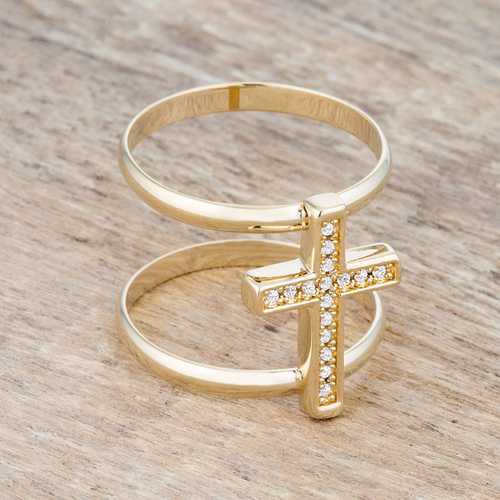 0.08ct Cubic Zirconia 14K Gold Cross Ring for Women - Elegant Religious Jewelry Gift for Baptism, Confirmation & Everyday Wear