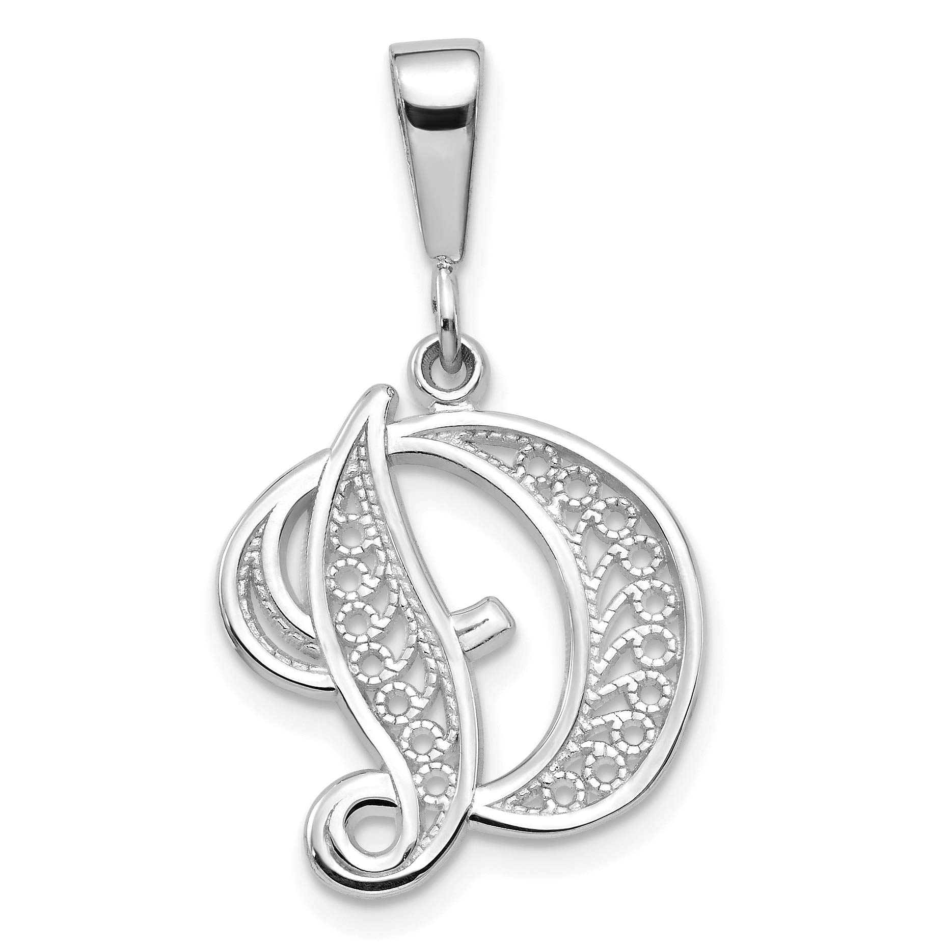 14KW White Gold Solid Polished Script Filigree Letter A Initial Pendant - Avariah Elegant Alphabet Jewelry for Women - Perfect for Gifts, Anniversaries & Special Occasions