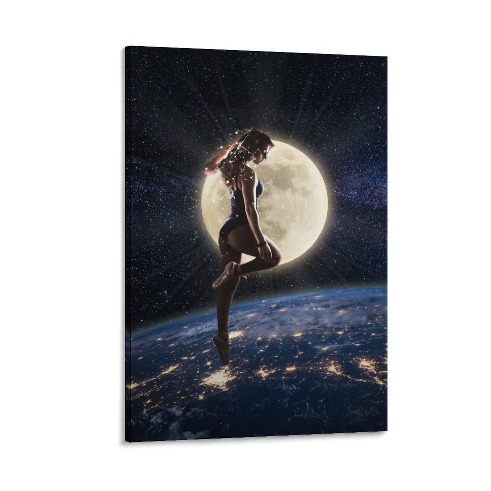 Ruowang Planet Ballet Woman Starry Sky Earth Nebula Space Fantasy Canvas Wall Art - 16x24inch (40x60cm) - Perfect for Bedroom, Living Room & Office Decor