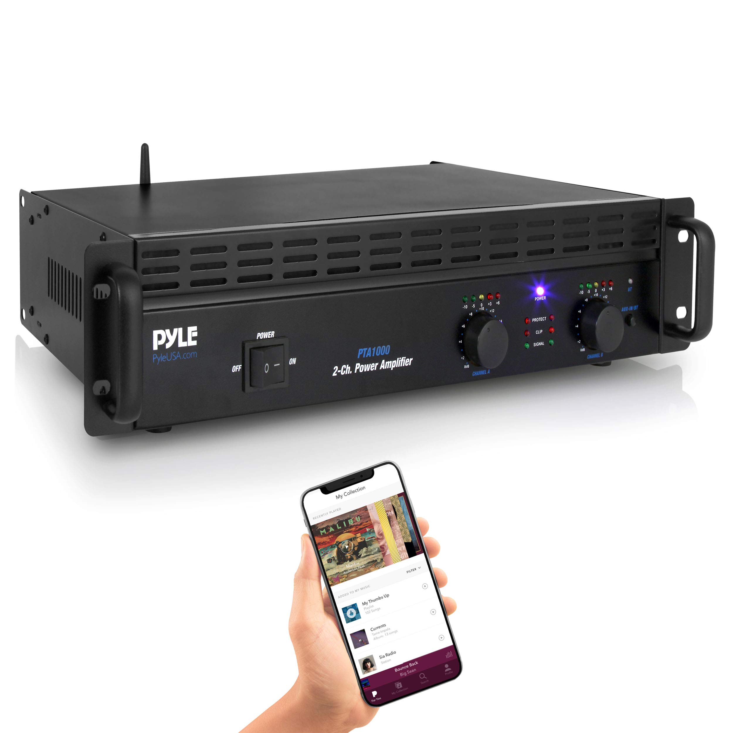 Pyle PTA1000 Professional 1000W 2-Channel Bluetooth Power Amplifier - Rack Mount, Bridgeable, LED Indicators, Shockproof Binding Posts & Cooling Fans - Perfect for DJ Gigs, Live Performances & Home Theater Systems
