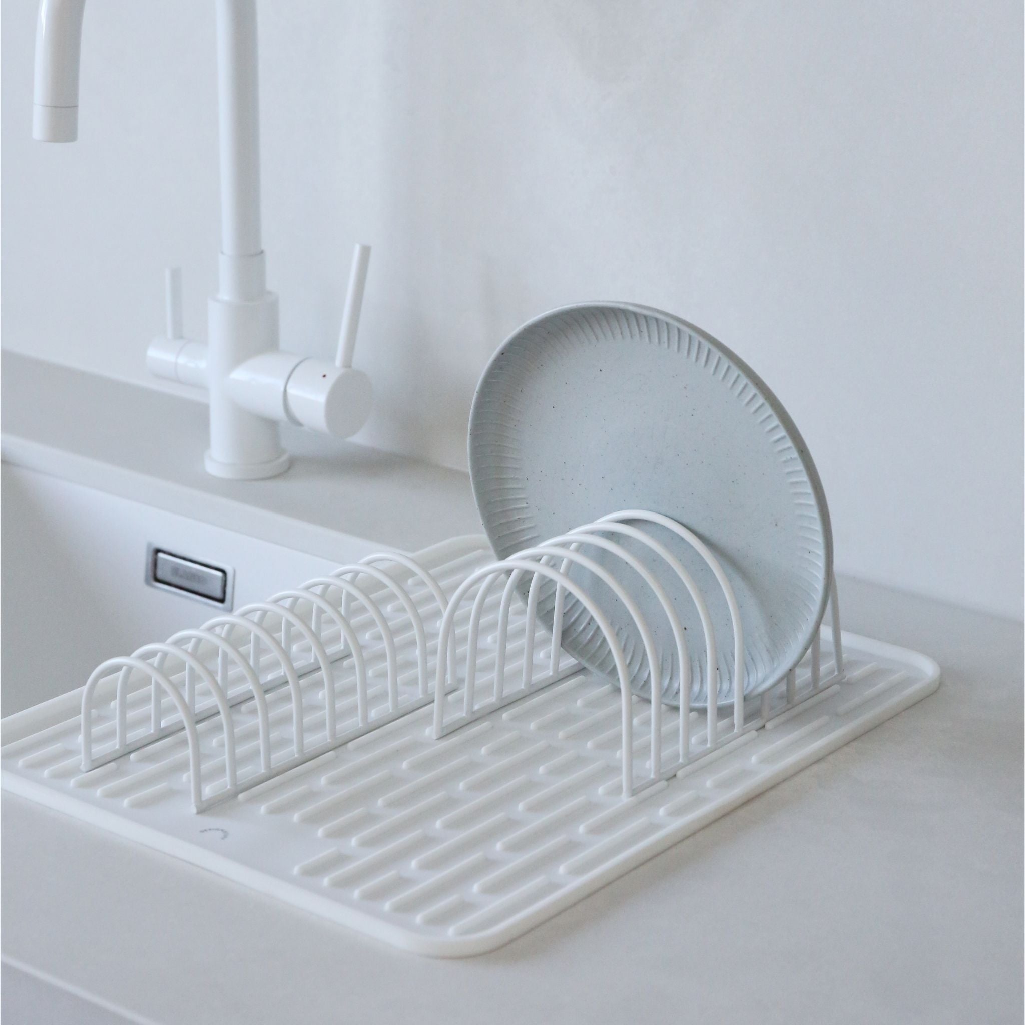 Premium White Dish Drainer Set of 2 - Space Saving Kitchen Organizer for Countertop Drying Rack - Perfect for Small Apartments & Compact Kitchens