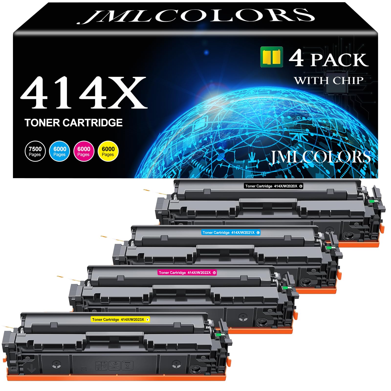 HP 414X 414A Compatible Toner Cartridge 4-Pack (C/M/Y/BK) - Replacement for HP Color LaserJet Pro MFP M479fdw, M454dw, M480f, M455dn - High Yield Printing for Office & Home Use
