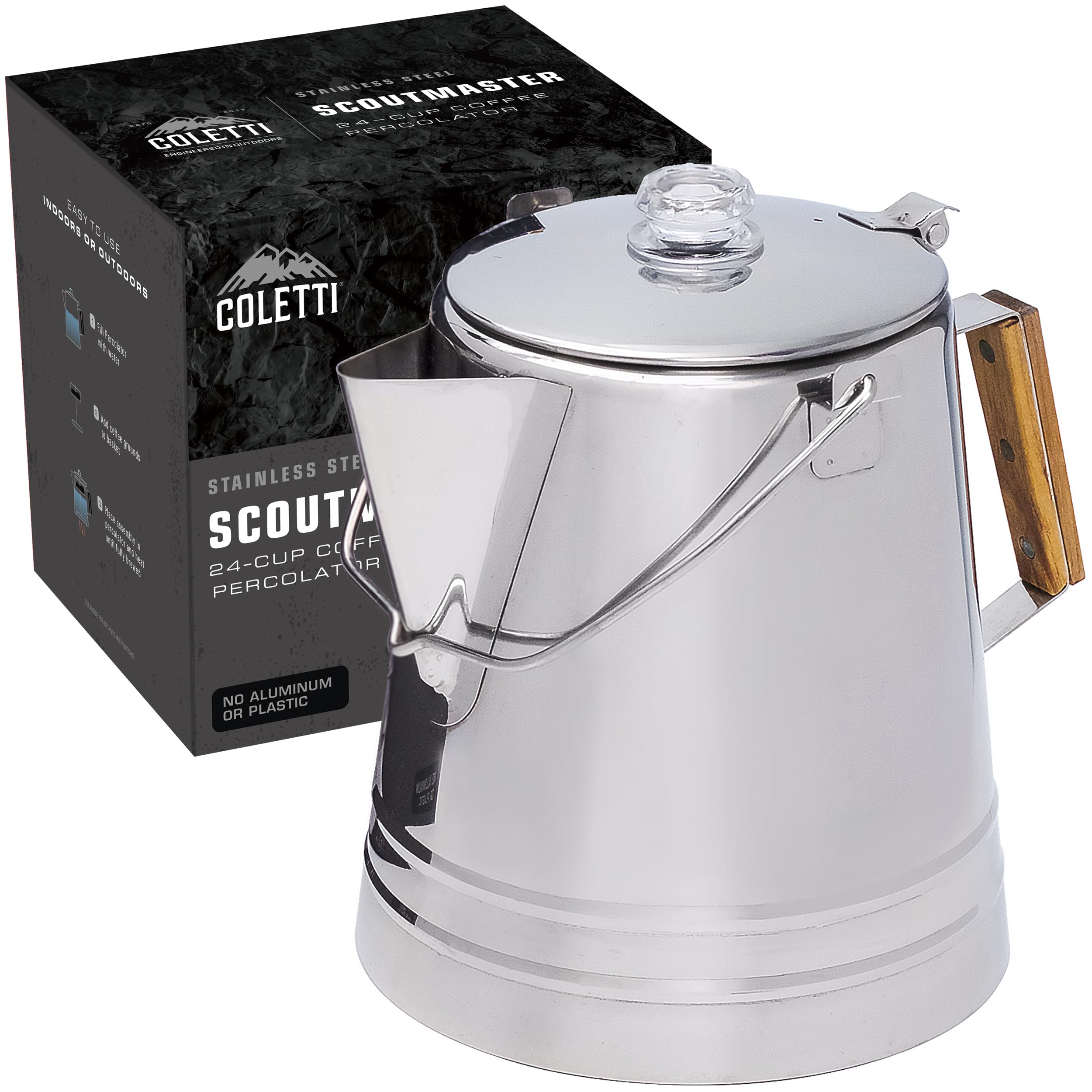 COLETTI Scoutmaster 24-Cup Coffee Percolator for Camping – Durable Stainless Steel Stovetop Coffee Maker for Outdoor Adventures, Hiking & RV Trips – Perfect for Large Groups & Family Gatherings