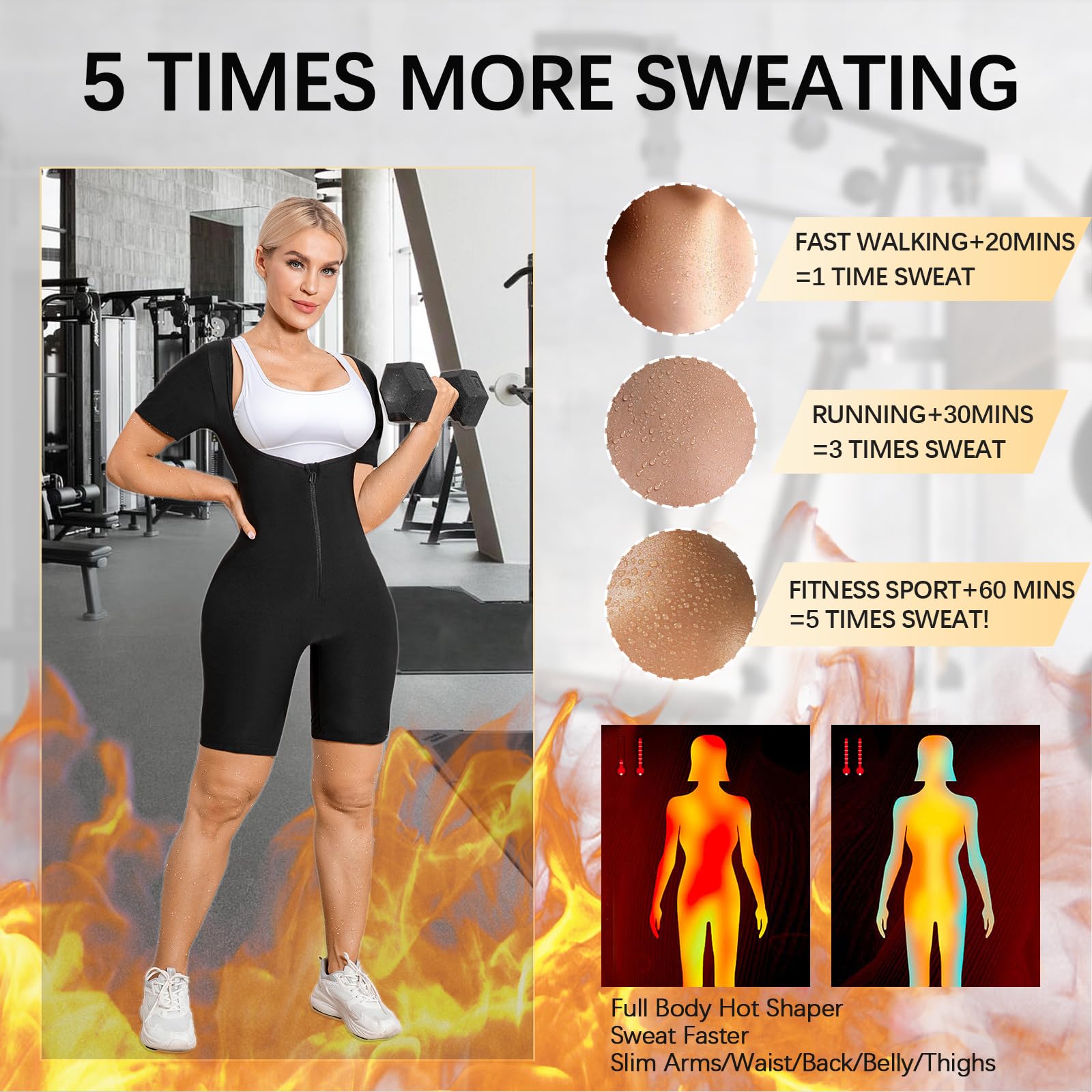 Women's Sauna Suit with Waist Trainer - Full Body Sweat Suit Short Sleeve & Shorts for Weight Loss, Workout, and Detox | Perfect for Gym, Running, and Home Fitness