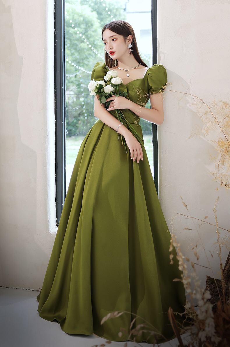 Elegant Green Satin Short Sleeve A-Line Prom Dress for Evening Party & Formal Events | Perfect for Homecoming, Banquets, and Special Occasions