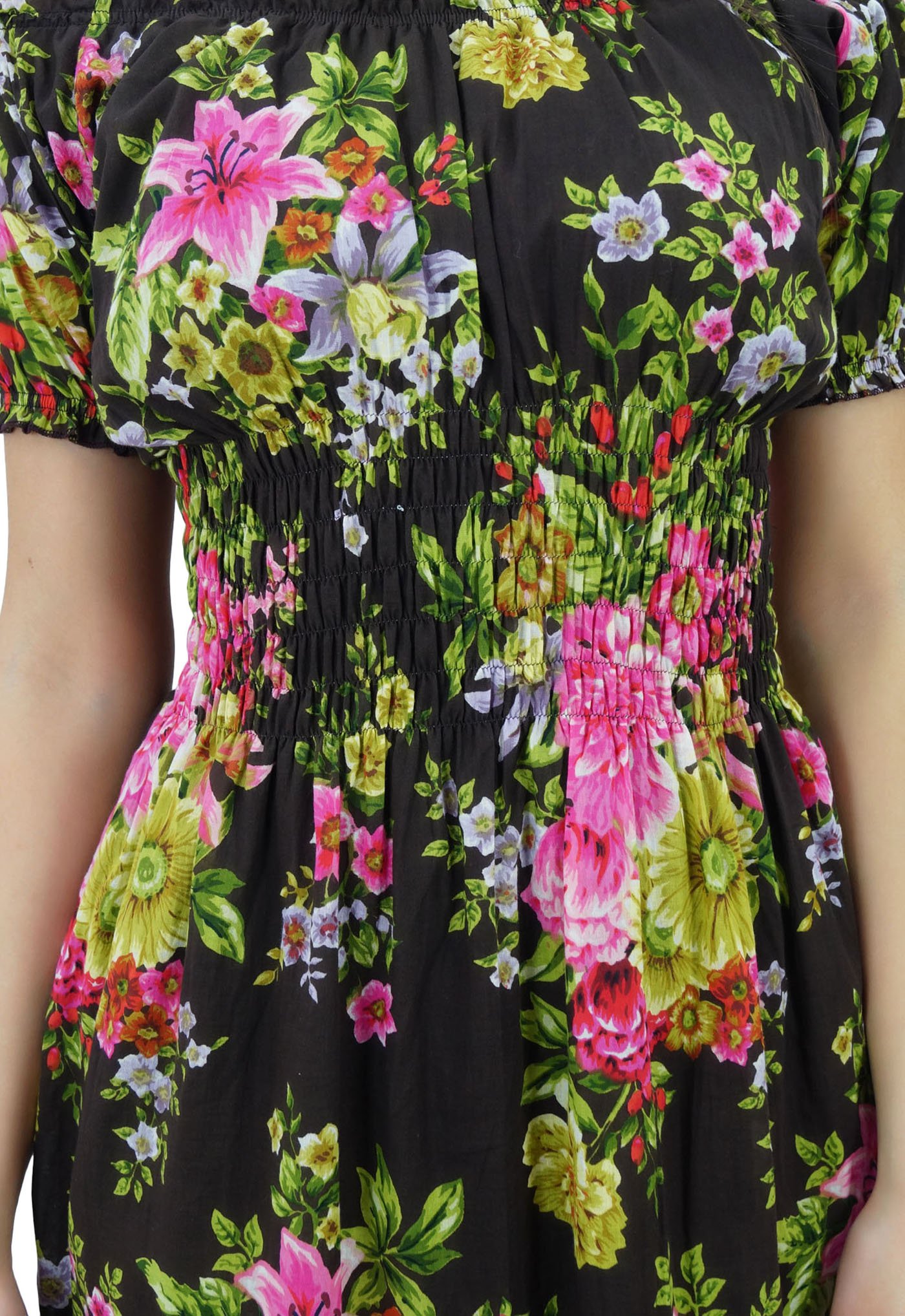 Bimba Women's Printed Off-Shoulder Party Dress with Smocked Waist & Flared Maxi Skirt - Perfect for Evening Events, Weddings & Summer Vacations