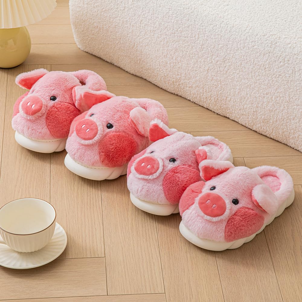 YILANLAN Women's Soft Plush Pig Slippers - Cozy Indoor House Shoes with Non-Slip Sole for Home, Lounge & Winter Comfort