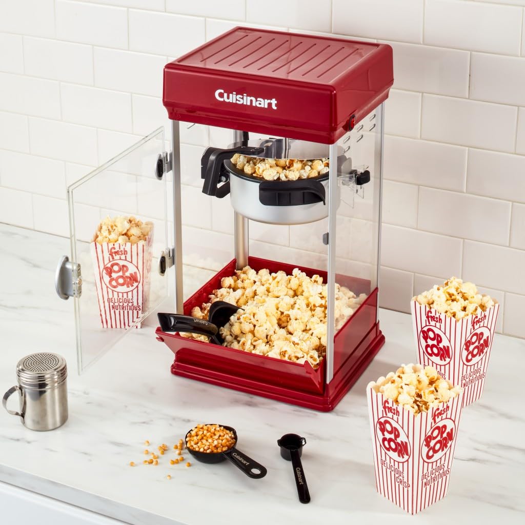 **Cuisinart 16-Cup Theatre Style Popcorn Maker - No Heat, Fast Cleanup, Includes Scoop & Measuring Tools (Red) - Perfect for Movie Nights, Parties & Home Theater Snacks**