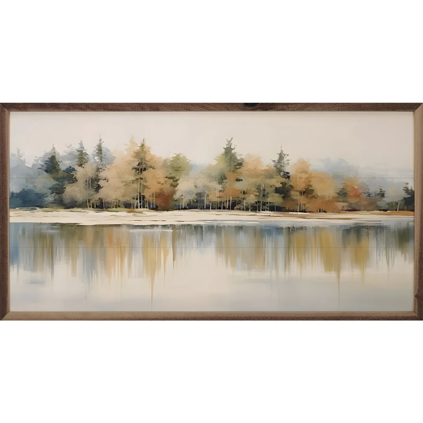Lakeshore Trees Wood Framed Print - Nature Wall Art Decor for Living Room, Bedroom & Office - Rustic Landscape Painting for Home & Office Decoration