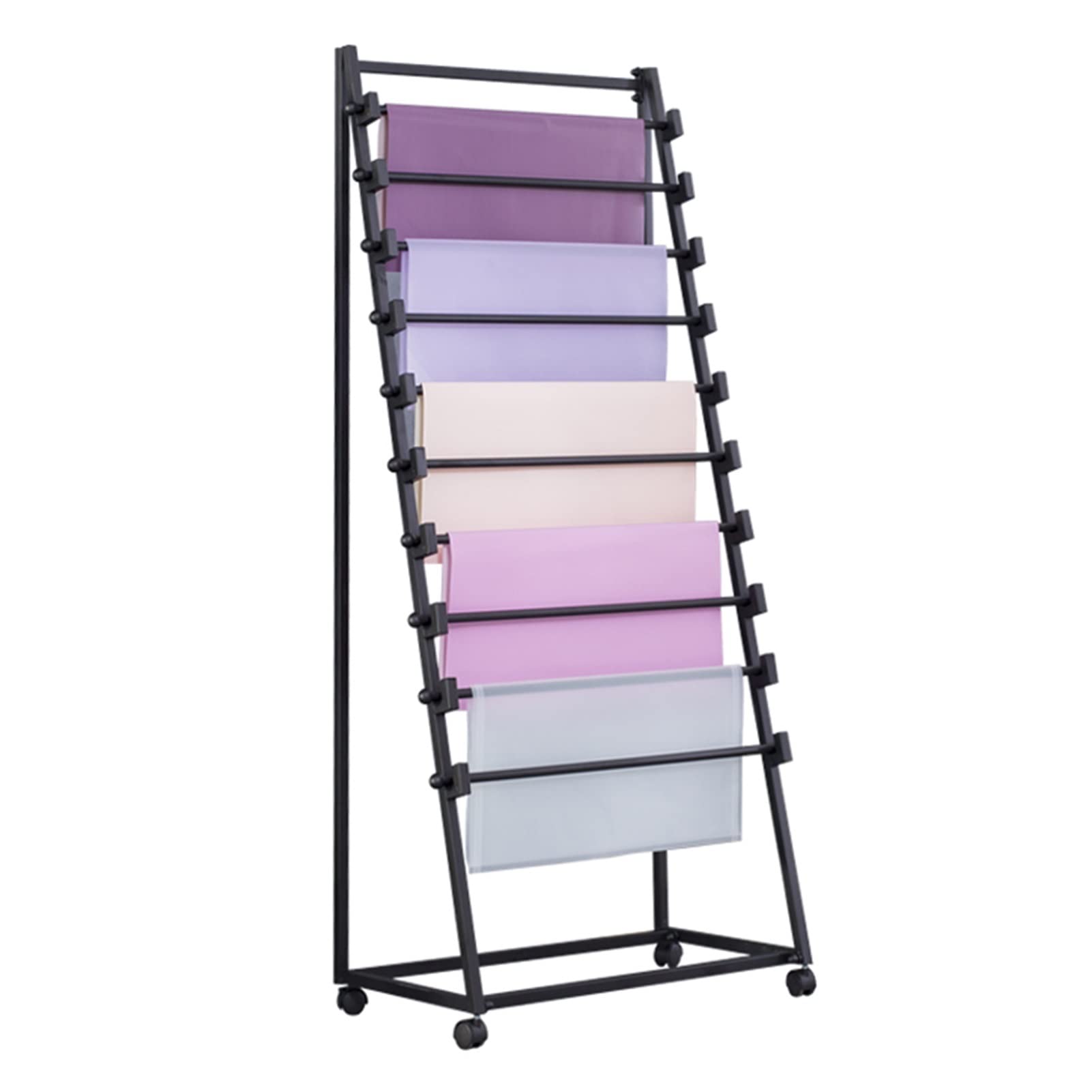 10-Tier Metal Ribbon Storage Organizer Rack - Movable Scarf, Wrapping Paper & Fabric Holder with Removable Crossbar - Perfect for Florists, Gift Shops & Craft Rooms (Black) - Organize Ribbons, Shawls & DIY Supplies in Style