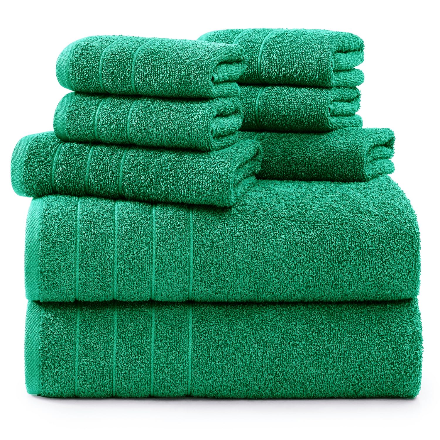 Premium 8-Piece Green Bath Towel Set - 2 Large Bath Towels (30x60 Inches), 2 Hand Towels & 4 Washcloths | 100% Ring-Spun Cotton, Ultra Soft & Quick-Drying | Luxury Bathroom Essentials for Spa, Guest Bath & Home Decor