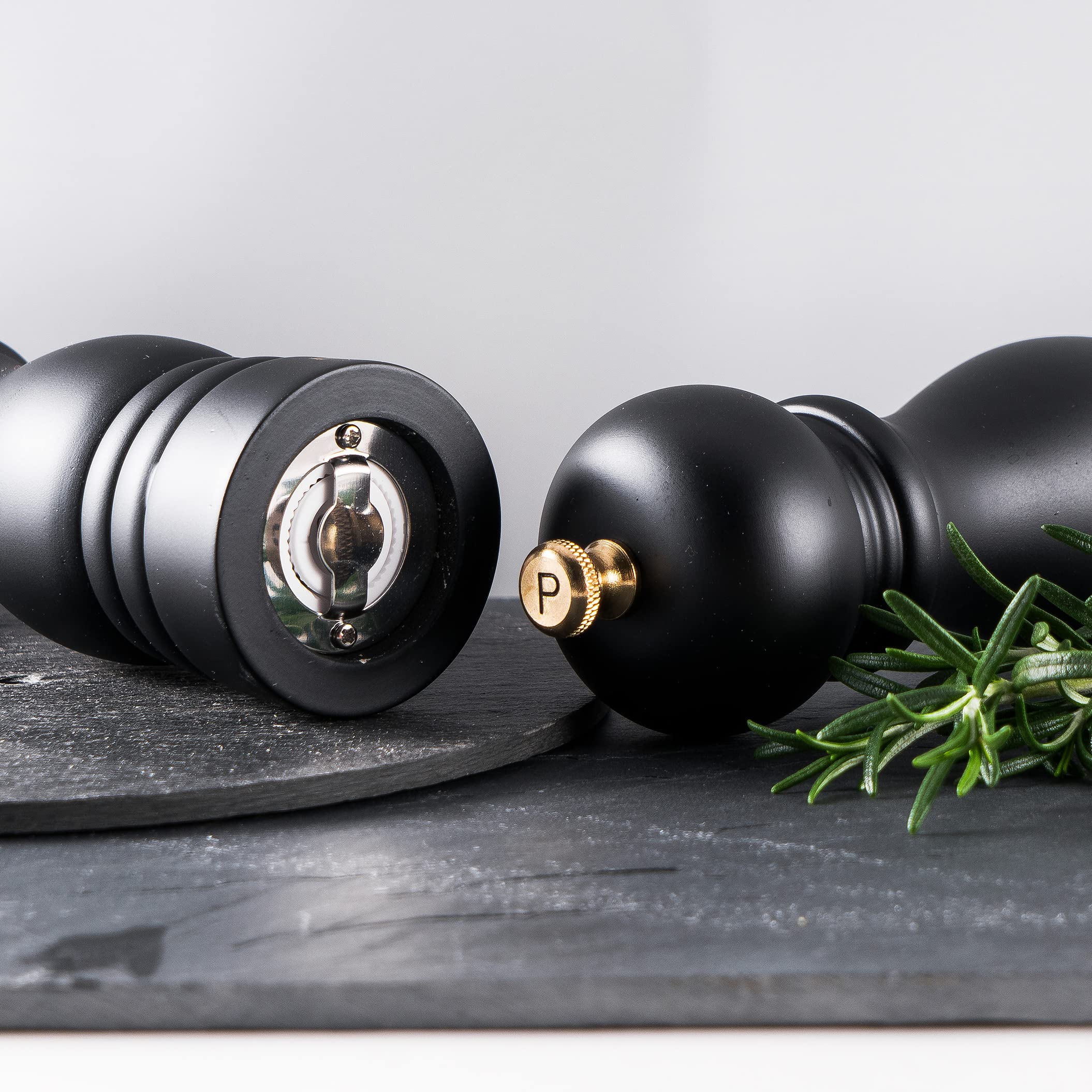 Premium BILL.F 7 Inch Wooden Salt and Pepper Grinder Set - Adjustable Ceramic Rotor, Easy Refill, 2-Piece Shakers for Gourmet Cooking & Fine Dining