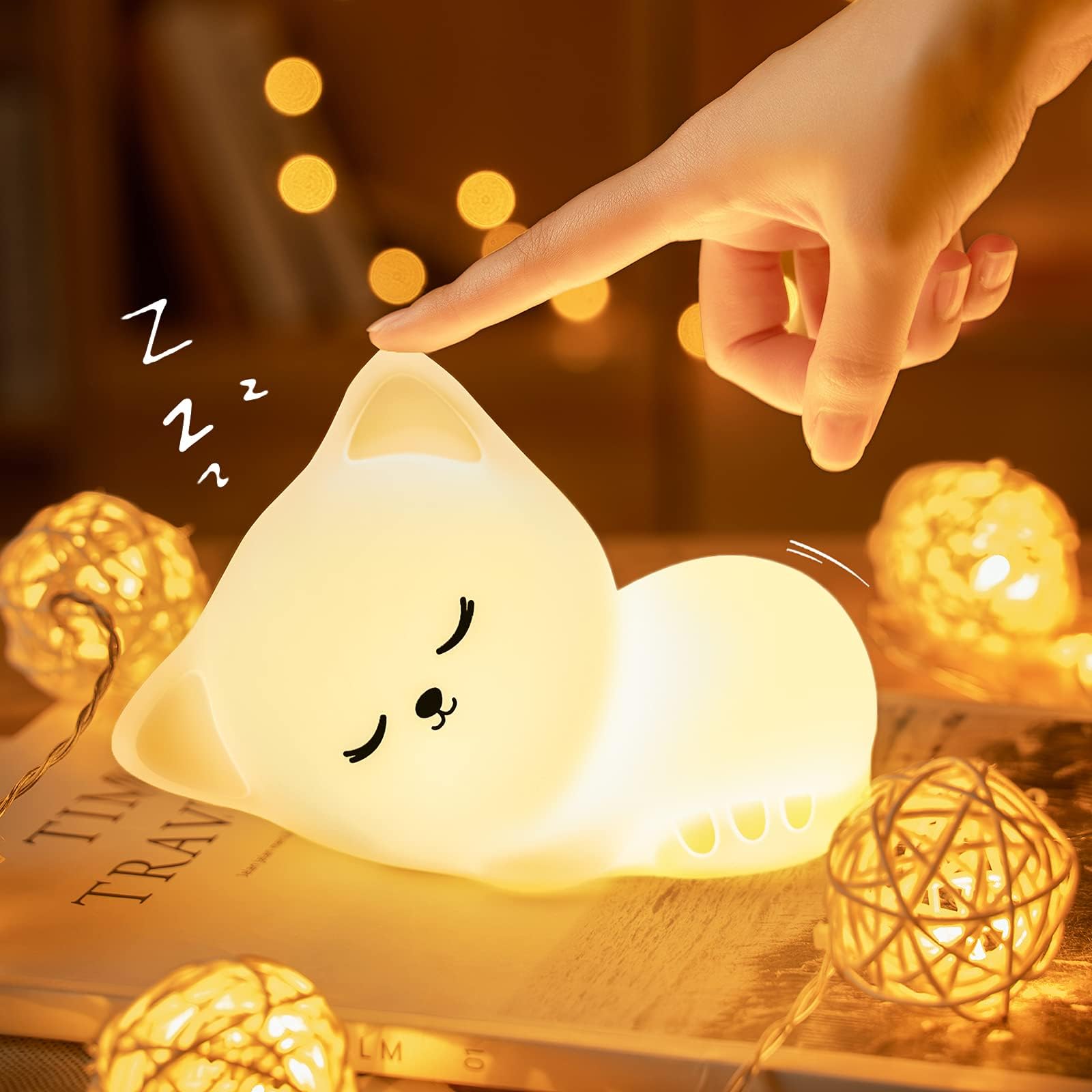 16 Color Dimmable Cat Night Light for Kids - Rechargeable Silicone Nursery Lamp, Cute Kawaii Bedroom Decor for Girls | Perfect for Bedtime, Nursery Room & Gift Giving