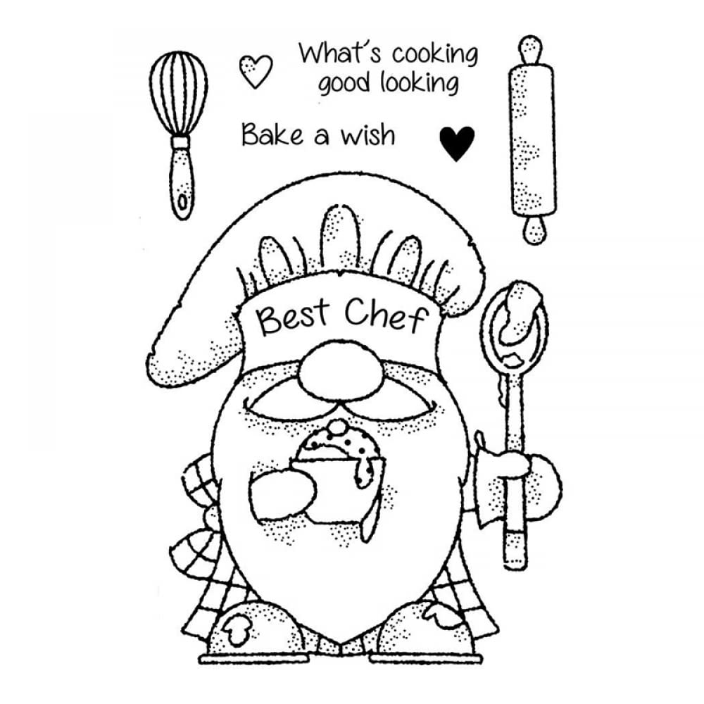 CYFUN DESIGN Transparent Silicone Alphabet Stamps - DIY Scrapbooking, Card Making, Photo Album Decor - Bake A Wish & What's Cooking Good Looking Chef Gnome Stamps for Paper Crafts - Perfect for Handmade Greeting Cards, Gift Wrapping & Journaling