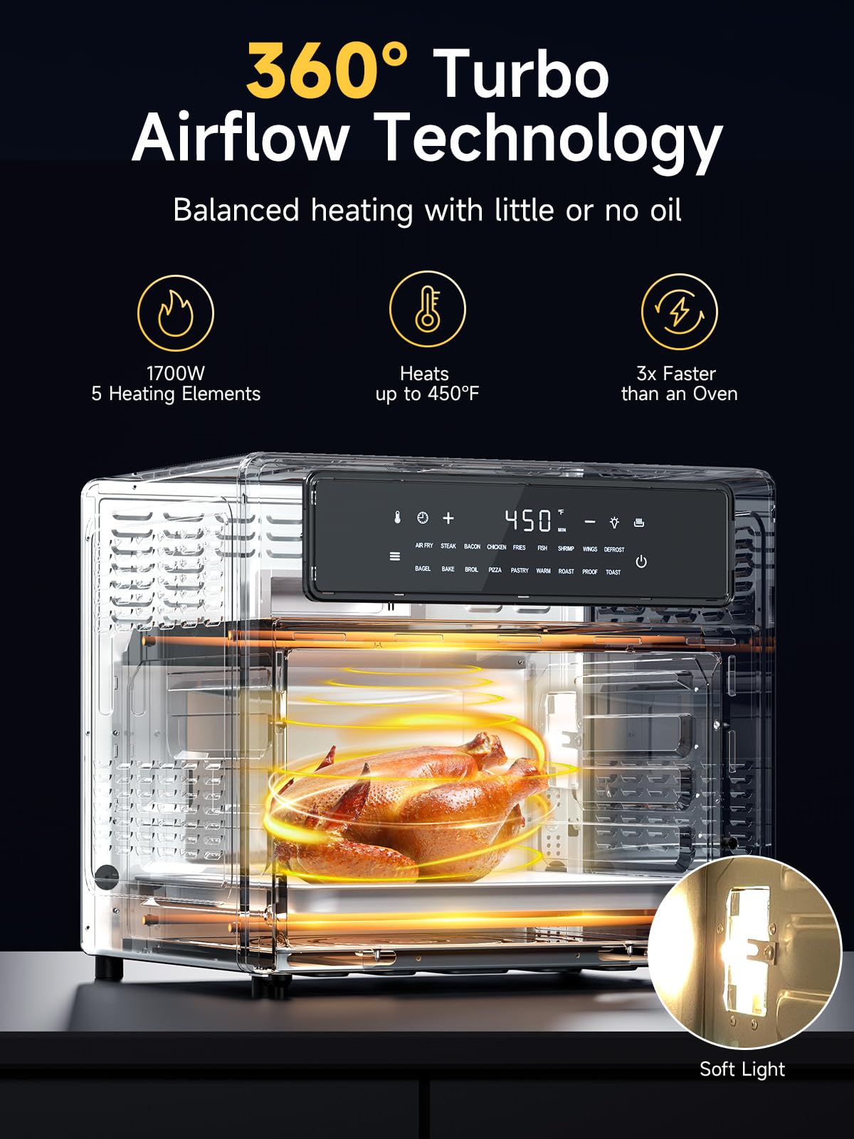 Kitchen Elite® 26.4 Qt Air Fryer Toaster Oven Combo - Large Countertop French Door Oven with 18 Presets, Preheat & Light Function, Multi-Layer Cooking, Easy Clean Stainless Steel - Perfect for Baking, Roasting, Air Frying & Family Meals