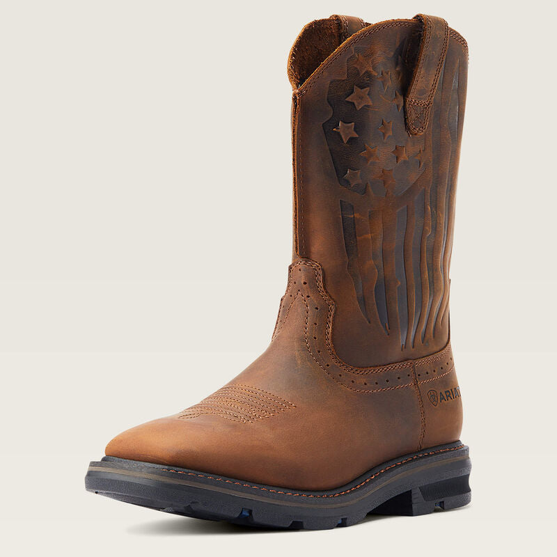 Sierra Shock Shield Patriot Work Boot - Waterproof Steel Toe Safety Shoes for Men - Heavy Duty Construction, Slip Resistant - Ideal for Construction, Landscaping & Outdoor Work
