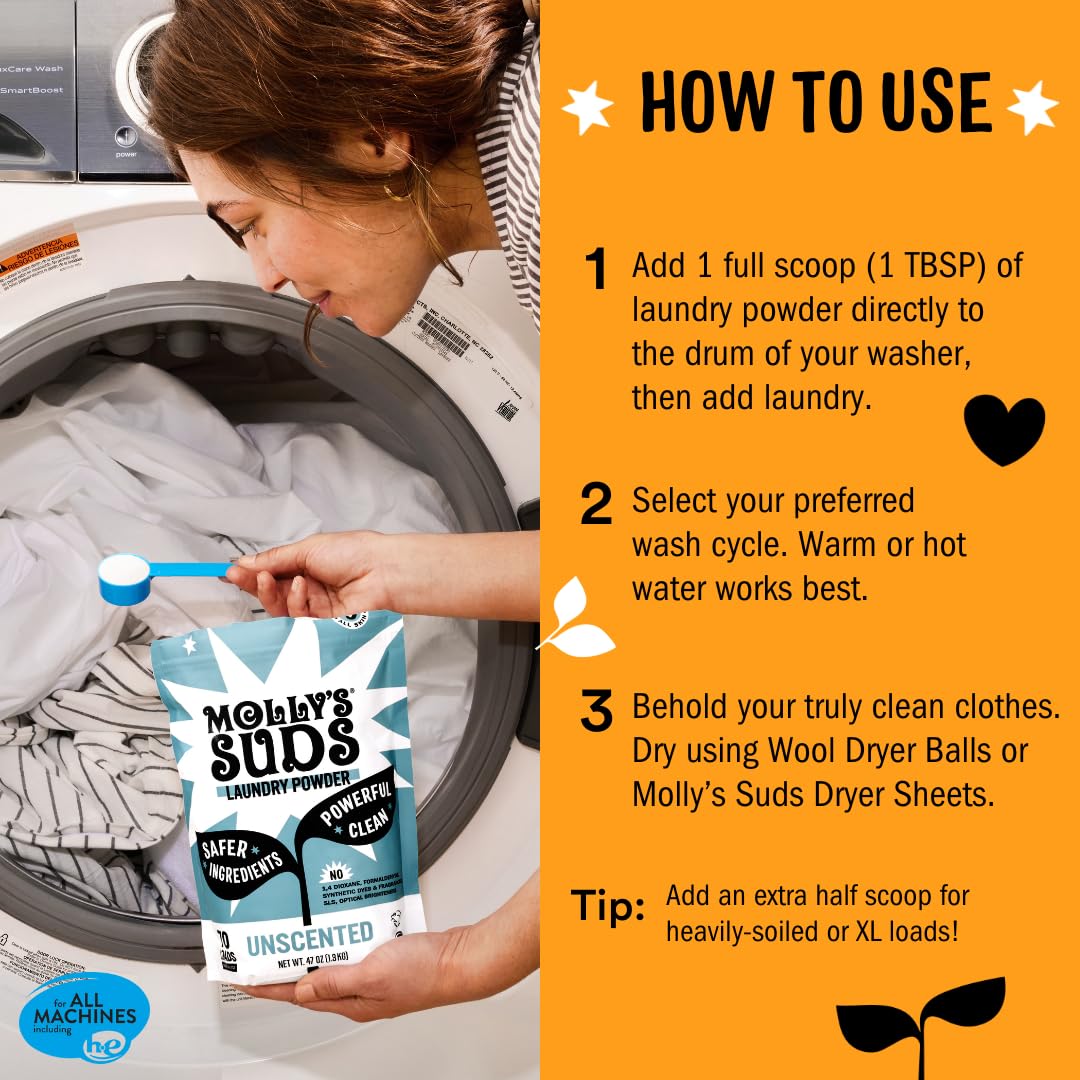 Molly's Suds Original Laundry Detergent Powder for Sensitive Skin - Hypoallergenic, Eco-Friendly Stain Remover with Natural Ingredients | 120 Loads (Citrus Grove Scent) | Perfect for Baby Clothes, Allergies & Eco-Conscious Families